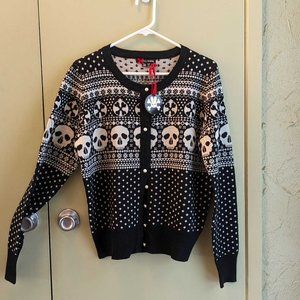 XXL Hell Bunny Fair Isle cardigan with skull motif